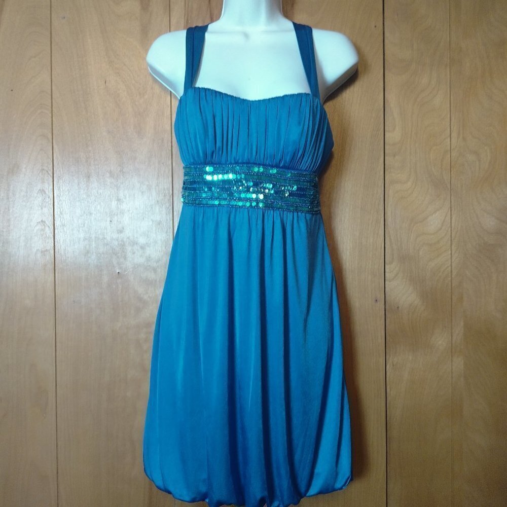 MY MICHELLE SIZE SMALL BLUE STRAPPY EMPIRE WAIST BEADED DRESS PARTY